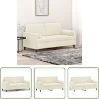 The Living Store - 2-Sitzer-Sofa mit Zierkissen Creme 140 cm Samt - Samtsofa - Wohnzimmersofa - 2er Sofa - Creme Sofa - Gemütliches Sofa von THE LIVING STORE