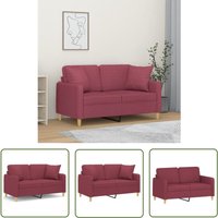 The Living Store - 2-Sitzer-Sofa mit Zierkissen Weinrot 120 cm Stoff - Zwei Sitzer Sofa - Weinrot - Stoffcouch - Wohnzimmer Möbel - Gemütliches Sitzen von THE LIVING STORE