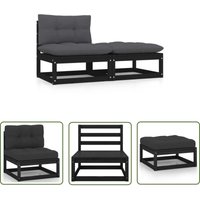 The Living Store - 2-tlg. Garten-Lounge-Set mit Kissen Schwarz Kiefer Massivholz - Garten Lounge Set - Kiefernholzmöbel - Outdoor Möbel - Gartenmöbel von THE LIVING STORE