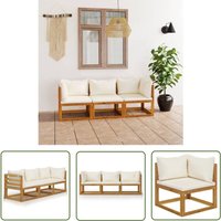3-Sitzer-Gartensofa mit Auflage Creme Akazie Massivholz - Outdoor Möbel - Gartenmöbel Set - Holzgartenmöbel - Esszimmergarnitur Außen - Lounge Set von THE LIVING STORE