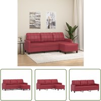 The Living Store 3-Sitzer-Sofa mit Hocker Weinrot 180 cm Kunstleder - 3-Sitzer-Sofa - Ledercouch - Wohnzimmersofa - Lounge Möbel - Ecksofa von THE LIVING STORE