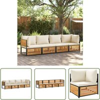4-tlg. Garten-Sofagarnitur mit Kissen Massivholz Akazie - Gartensorgsgarnitur - Esszimmerset - Outdoor Möbel - Gartenlounge - Holztisch - The Living von THE LIVING STORE