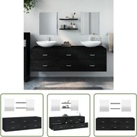 The Living Store 5-tlg. Badmöbel-Set Schwarz Holzwerkstoff - Badmöbel Set - Schwarzes Badmöbel - Badezimmermöbel - Wand-Waschtisch - Spiegelschrank von THE LIVING STORE