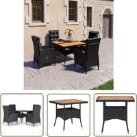 The Living Store - 5-tlg. Garten-Essgruppe Poly Rattan und Akazienholz Schwarz - Gartentisch - Esstisch - Gartenmöbelset - Outdoor Möbel - Rattan von THE LIVING STORE