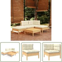 The Living Store - 5-tlg. Garten-Lounge-Set mit Creme Kissen Kiefernholz - Gartensaison - Lounge Set - Gartenmöbel - Outdoor Möbel - Rattan von THE LIVING STORE