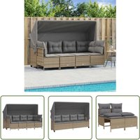 5-tlg. Garten-Sofagarnitur mit Kissen Beige Poly Rattan - Gartenmöbel Set - Outdoor Möbel - Rattan Gartenmöbel - Lounge Set - Esstischgarnitur - The von THE LIVING STORE