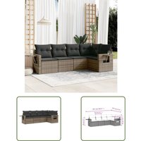 The Living Store - 5-tlg. Garten-Sofagarnitur mit Kissen Grau Poly Rattan - Gartenmöbel - Sofasatz - Rattan Möbel - Outdoor Möbel - Lounge Set von THE LIVING STORE