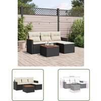 The Living Store - 5-tlg. Garten-Sofagarnitur mit Kissen Schwarz Poly Rattan - Gartenmöbel Set - PE-Rattan Möbel - Outdoor Sofa - Esstisch - Lounge von THE LIVING STORE