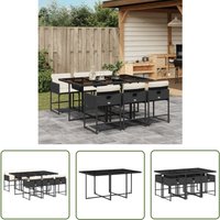 The Living Store - 7-tlg. Garten-Essgruppe mit Kissen Schwarz Poly Rattan - Gartenmöbel Set - Esstisch - Gartenstühle - Outdoor Möbel - Balkonmöbel von THE LIVING STORE