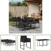 The Living Store - 7-tlg. Garten-Essgruppe mit Kissen Schwarz Poly Rattan - Gartentisch - Esstisch Set - Gartenmöbel - Outdoor Möbel - Terrassenmöbel von THE LIVING STORE