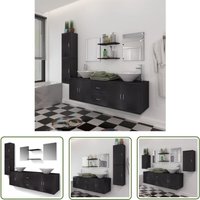 The Living Store - 9-tlg. Badmöbel und Waschbecken Set Schwarz - Duscheinrichtung - Badezimmersatz - Badmöbel - Wascht Tisch - Wandregal von THE LIVING STORE