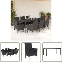 The Living Store - 9-tlg. Garten-Essgruppe mit Kissen Schwarz Poly Rattan und Glas - Gartentisch - Gartenmöbelset - Esstisch - Gartenlounge - Outdoor von THE LIVING STORE