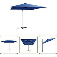 The Living Store - Ampelschirm mit LED-Beleuchtung Stahl-Mast 250x250 cm Azurblau - Sonnenschirm - Gartenmöbel - Terrasse - Außenbeleuchtung von THE LIVING STORE