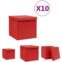 The Living Store - Aufbewahrungsboxen mit Deckeln 10 Stk. 28x28x28 cm Rot - Ordnungshelfer - Rot von THE LIVING STORE