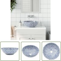 The Living Store - Aufsatzwaschbecken Weiß und Blau Rund Ø41x14 cm Keramik - Badezimmersanierung - Aufsetzwaschbecken - Keramikwaschbecken The Living Store - Aufsatzwaschbecken Weiß und Blau Rund Ø41x14 cm Keramik - Badezimmersanierung - Aufsetzwaschbecken - Keramikwaschbecken von THE LIVING STORE