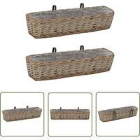 The Living Store Balkon-Blumenkasten 2 Stk. Weide mit PE-Auskleidung 80 cm - Balkonpflanzentopf - Weidenkorb - Blumenerde - Gartendekoration von THE LIVING STORE