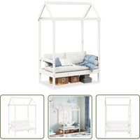 The Living Store Bank mit Dach Weiß 117,5x70x176,5 cm Massivholz Kiefer - Holzbank - Kiefernholzbänkchen - Gartenbank - Esszimmerbank - Weiße Bank von THE LIVING STORE