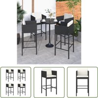 The Living Store Barhocker 4 Stk. mit Kissen Schwarz Poly Rattan - Barhocker - Rattan Möbel - Gartenstühle - Outdoor Furniture - Esszimmerstühle von THE LIVING STORE