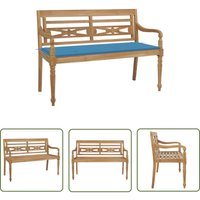 The Living Store - Batavia-Gartenbank mit Blauem Kissen 120 cm Teak Massivholz - Gartenbank - Teakholz Gartenbank - Outdoor Bank - Terrassenbank von THE LIVING STORE