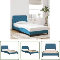 The Living Store - Bettgestell mit Kopfteil Blau 100x200 cm Samt - Samtsofa - Blau Sofa - Modernes Bett - Doppelbett - Schlafzimmer Dekoration The Living Store - Bettgestell mit Kopfteil Blau 100x200 cm Samt - Samtsofa - Blau Sofa - Modernes Bett - Doppelbett - Schlafzimmer Dekoration von THE LIVING STORE