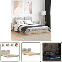 The Living Store - Bettgestell mit Kopfteil & LED-Leuchten Sonoma-Eiche 140x200 cm - Bettsofa - Holzbettwäsche - Doppelbett - Boxspringbett The Living Store - Bettgestell mit Kopfteil & LED-Leuchten Sonoma-Eiche 140x200 cm - Bettsofa - Holzbettwäsche - Doppelbett - Boxspringbett von THE LIVING STORE