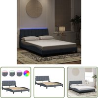 The Living Store - Bettgestell mit LED-Leuchten Dunkelgrau 140x190 cm Samt - Samtsofa - Bettrahmen - Doppelbett - Boxspringbetten - Nachttischlampe von THE LIVING STORE