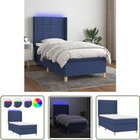 The Living Store Boxspringbett mit Matratze & LED Blau 90x200 cm Stoff - Boxspringbett - Doppelbett - Schlafsofa - Bettauflage - Lattenrost von THE LIVING STORE