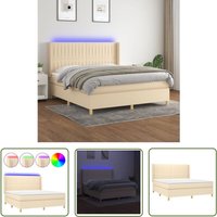 The Living Store - Boxspringbett mit Matratze & led Creme 180x200 cm Stoff - Boxspringbett - Doppelbett - Cremefarbenes Bett - Bettenrahmen The Living Store - Boxspringbett mit Matratze & led Creme 180x200 cm Stoff - Boxspringbett - Doppelbett - Cremefarbenes Bett - Bettenrahmen von THE LIVING STORE