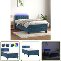 The Living Store - Boxspringbett mit Matratze & led Dunkelblau 90x190 cm Samt - Boxspringbett - Doppelbett - Samtbett - Luxusbett - Schlafsofa von THE LIVING STORE