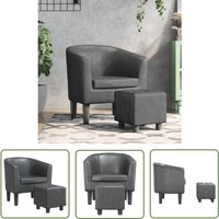 The Living Store Clubsessel mit Fußhocker Grau Kunstleder - Clubsessel - Sessel - Lounge Chair - Grauer Sessel - Lederlook Sessel von THE LIVING STORE
