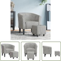 The Living Store Clubsessel mit Fußhocker Hellgrau Samt - Samtsofa - Lounge Chair - Beistelltisch - Sessel Grau - Gemütlicher Sessel von THE LIVING STORE