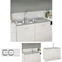 The Living Store - Doppelspüle Silbern 1200x500x155 mm Edelstahl - Küchenspülen & Spülbecken - Silber von THE LIVING STORE