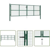 The Living Store Doppelstabmatten-Doppeltor Stahl 390x125 cm Grün - Doppelstabmattenzaun - Gartentor - Zaun - Metalltor - Stahltür von THE LIVING STORE