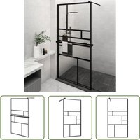 The Living Store Duschwand mit Ablage für Walk-In-Dusche Schwarz 115x195 cm ESG - ESG-Glas - Duschwand - Klarglas-Design - Walk-In-Dusche - Dusche von THE LIVING STORE