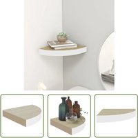 The Living Store - Eck-Schweberegal Eichen-Optik und Weiß 25x25x3,8 cm mdf - Eckwandregal - Wandregal - Holzregal - Regal Mit Schubladen von THE LIVING STORE