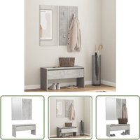 The Living Store Garderoben-Set Betongrau Holzwerkstoff - Flurbank - Garderobe - Spiegel - Eingangsbereich Möbel - Wohnzimmerdeko von THE LIVING STORE