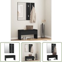 The Living Store - Garderoben-Set Schwarz Holzwerkstoff - Flurbank - Garderobe - Schuhschrank - Eingangsbereich Möbel - Schwarze Möbel von THE LIVING STORE