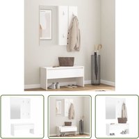 The Living Store - Garderoben-Set Weiß Holzwerkstoff - Flurbank - Holzbank - Garderobe - Schuhschrank - Eingangsbereich Möbel von THE LIVING STORE