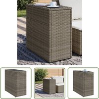 Garten-Beistelltisch mit Glasplatte Grau 58x27,5x55 cm Rattan - Gartentisch - Outdoor Möbel - Esszimmerset - Balkonmöbel - Terrassenmöbel - The von THE LIVING STORE