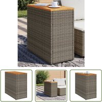 Garten-Beistelltisch mit Holzplatte Grau 58x27,5x55 cm Rattan - Gartenmöbel - Esszimmerset - Terrassenmöbel - Balkonmöbel - Outdoor Möbel - The von THE LIVING STORE