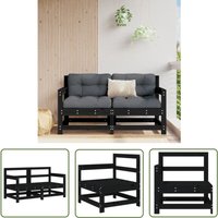 The Living Store Garten-Ecksofas 2 Stk. Schwarz Massivholz Kiefer - Gartenecke - Esszimmergarnitur - Lounge Set - Gartenmöbel - Rattan Möbel von THE LIVING STORE