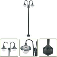The Living Store Garten-Pollerleuchte E27 220 cm Aluminium 2-Laterne Dunkelgrün - Gartenleuchte - LED Laterne - Außenstehleuchte - Alu Laterne von THE LIVING STORE