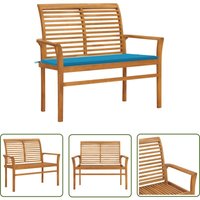 The Living Store - Gartenbank mit Blauer Auflage 112 cm Massivholz Teak - Gartenbank - Teakholz Gartenmöbel - Outdoor Bank - Terrassenbank von THE LIVING STORE