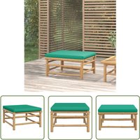 The Living Store - Gartenhocker mit Grünem Kissen Bambus - Bambus Hocker - Gartenhocker - Lounge Möbel - Outdoor Möbel - Balkon Deko von THE LIVING STORE