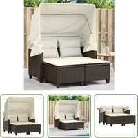 Gartensofa 2-Sitzer mit Dach und Hockern Braun Poly Rattan - Gartensofa - Outdoor Möbel - Gartenmöbel - Rattan Gartenmöbel - Lounge Set - The Living von THE LIVING STORE