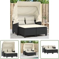 Gartensofa 2-Sitzer mit Dach und Hockern Schwarz Poly Rattan - Gartensofa - Outdoor Möbel - Gartenmöbel - Rattan Gartenmöbel - Sonnendeck - The von THE LIVING STORE