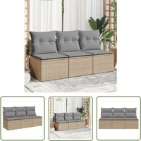 Gartensofa mit Kissen 3-Sitzer Beige Poly Rattan - Gartensofa - Outdoor Möbel - Balkonmöbel - Lounge Set - Rattan Gartenmöbel - The Living Store von THE LIVING STORE