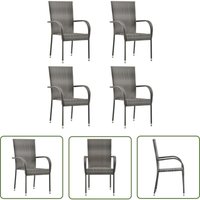 The Living Store - Gartenstühle Stapelbar 4 Stk. Grau Poly Rattan - Gartensaßsessel - Stapelbare Gartenstühle - Gartenmöbel Set - Outdoor Möbel von THE LIVING STORE