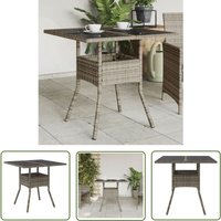 The Living Store - Gartentisch mit Glasplatte Grau 80x80x75 cm Poly Rattan - Gartentisch - Esstisch - Terrassenmöbel - Gartenmöbel - PE-Rattan von THE LIVING STORE