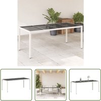 Gartentisch mit Glasplatte Weiß 190x90x75 cm Poly Rattan - Esstisch - Gartentisch - Terrassenmöbel - Outdoor Essplatz - PE-Rattan - The Living Store von THE LIVING STORE